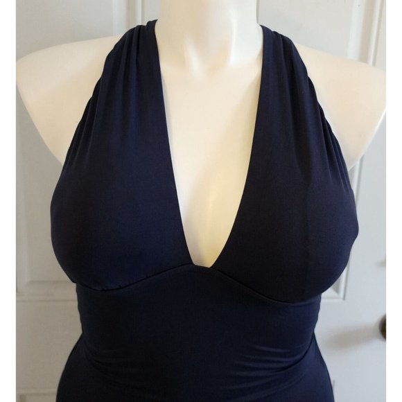 Michael Kors Women's Deep V Neck Criss-Cross Back One Piece Swimsuit Blue Sz 12 - Picture 2 of 12